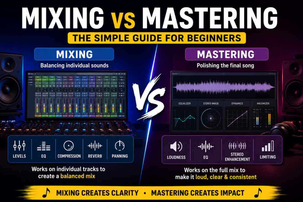 “Difference between mixing and mastering in music production explained”
