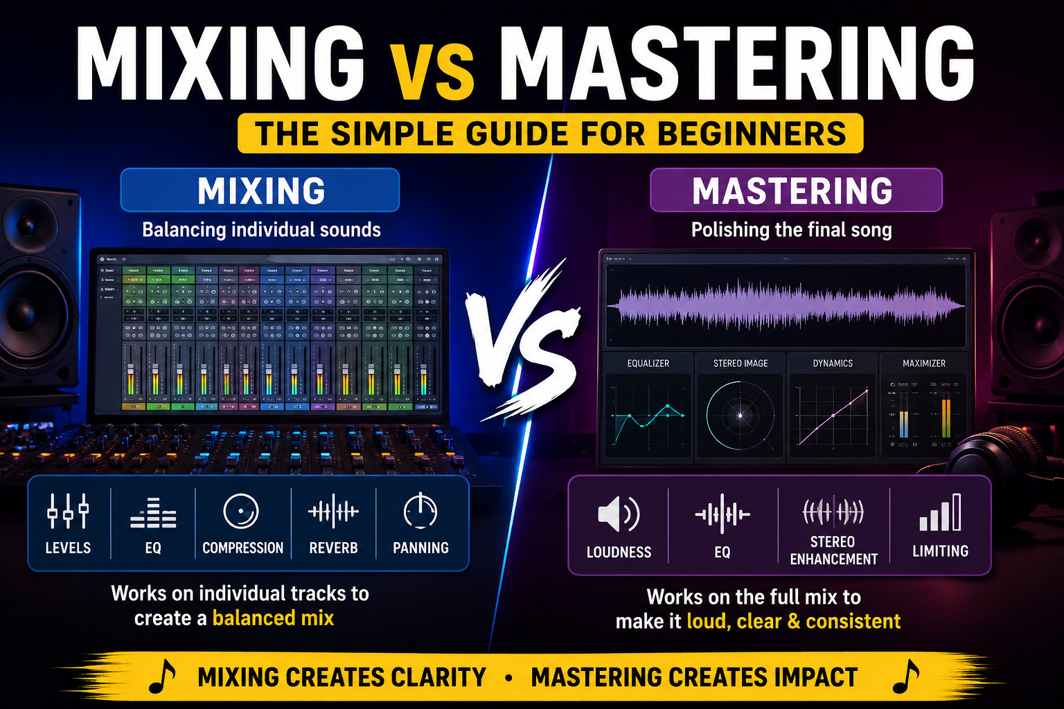 “Difference between mixing and mastering in music production explained”